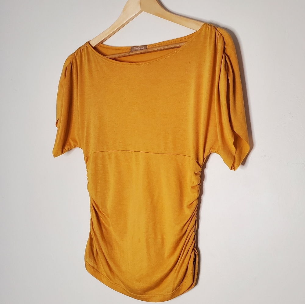 Golden Glam Yellow Side Ruched Feminine Top - Picture 10 of 11